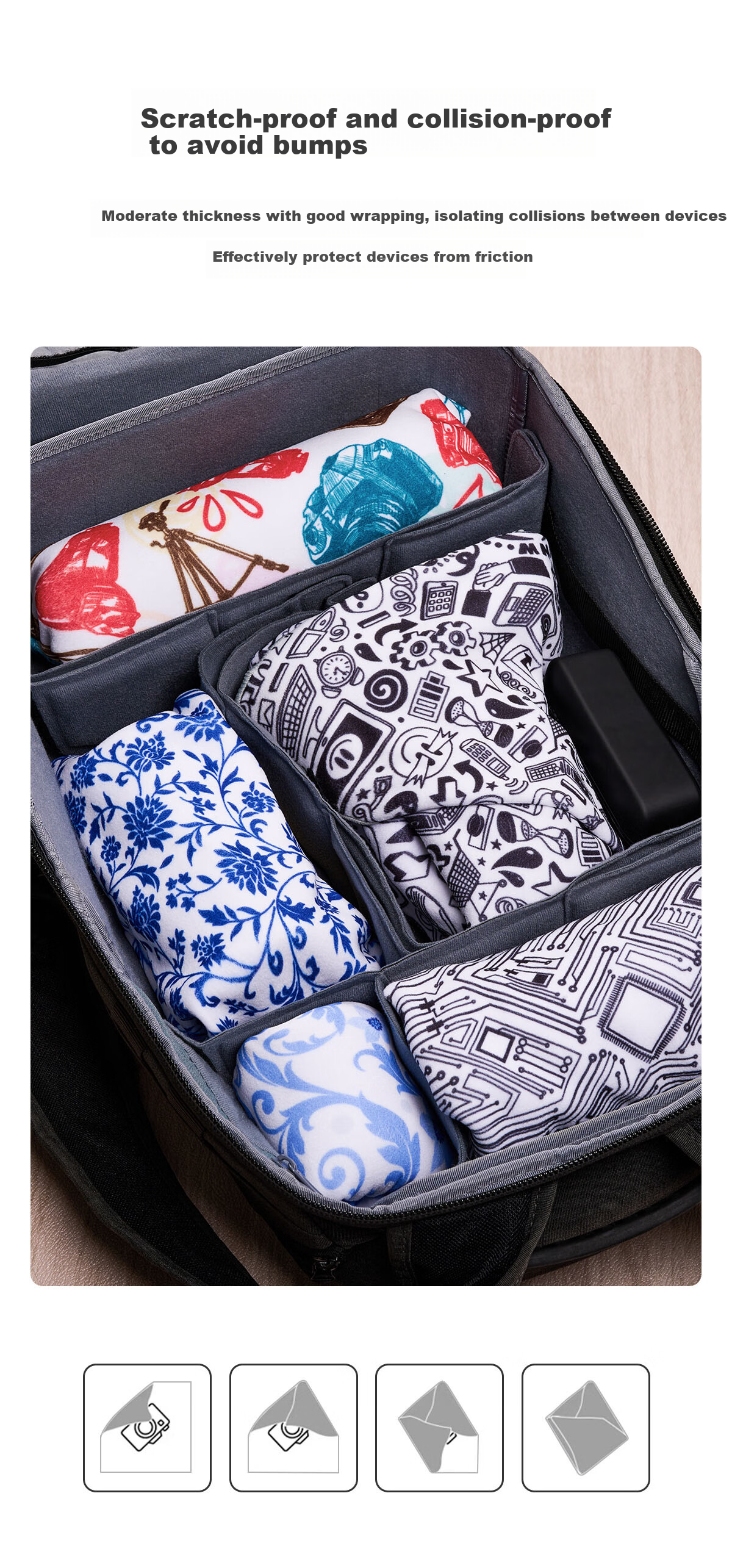 Llano Camera Magic Cloth, Foldable Cloth, Wrapping Cloth, Adhesive Cloth, Suitable for Canon, Nikon, Sony, Fuji DSLR And Mirrorless Cameras, DJI Pocket 4/3/Stone Luna Inner Liner Bag, Makeup Bag 4