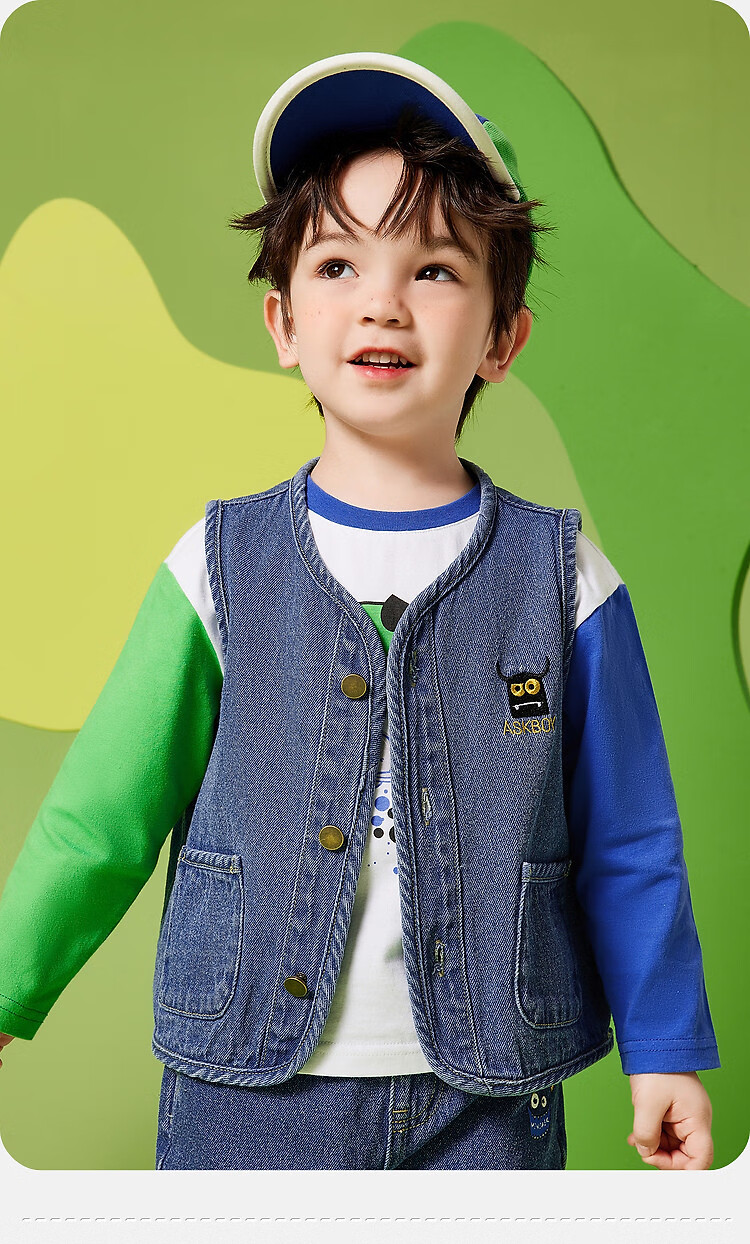 ASK JUNIOR Boys' Vest, 2026 Autumn Toddler Cartoon Letter Print Children's Waistcoat Jacket Vest Top, Blue, Size 100 13