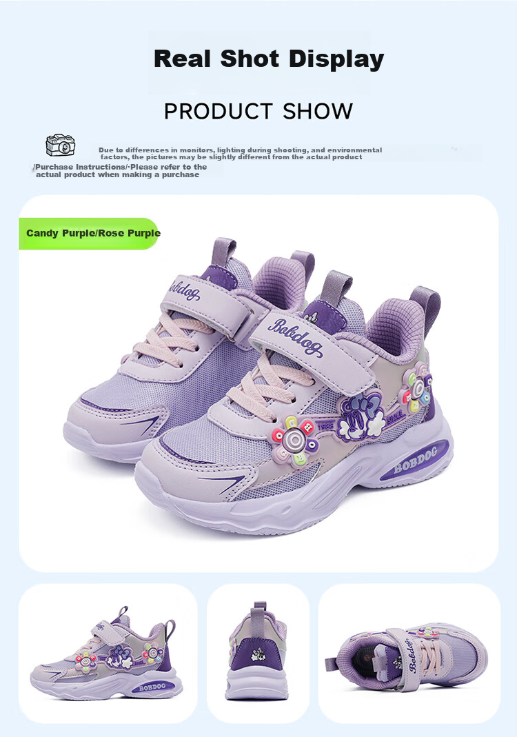 BOBDOG Girls' Summer Breathable Dad Shoes, Children's Sneakers, 103552118, Candy Purple/rose Purple, Size 28 6
