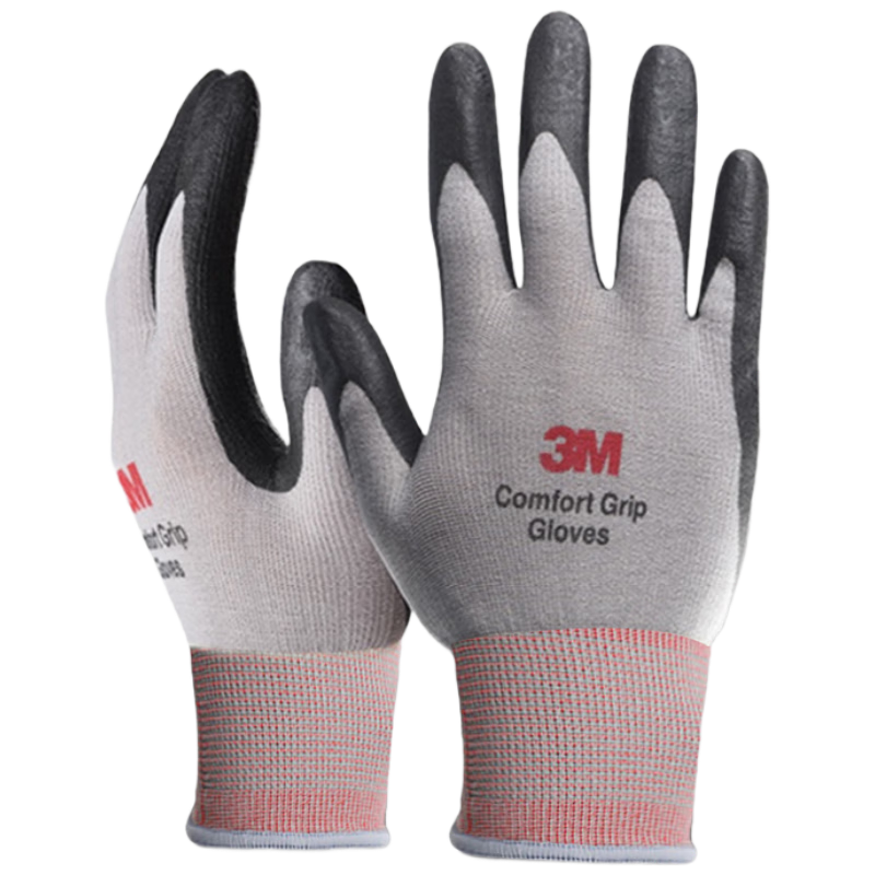 3M Safety Gloves, Construction Rubber, Wear-Resistant, Coated, Non-Slip, Protective Repair Gloves, Gray, Size L