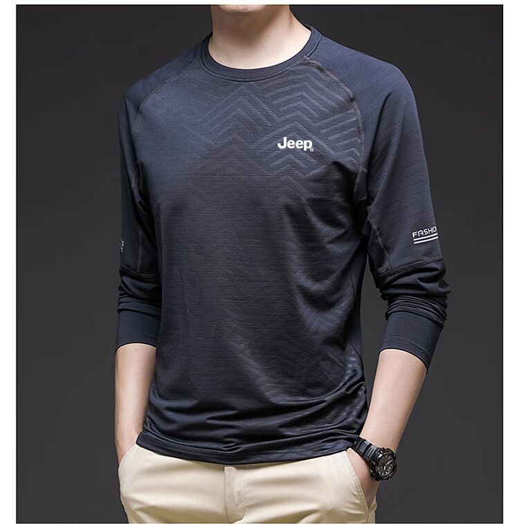 JEEP Men's Long-Sleeve T-Shirt, Casual Round Neck Undershirt for Spring And Autumn, Men's Clothing 702095, Dark Gray, Size M 5