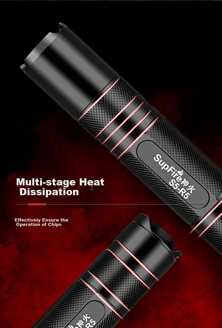 SupFire S5-R5 Upgraded Version High-Intensity Flashlight LED Rechargeable Ultra-Bright Long-Range Mini Portable Outdoor Long-Lasting Emergency Light 5W Battery Life 5
