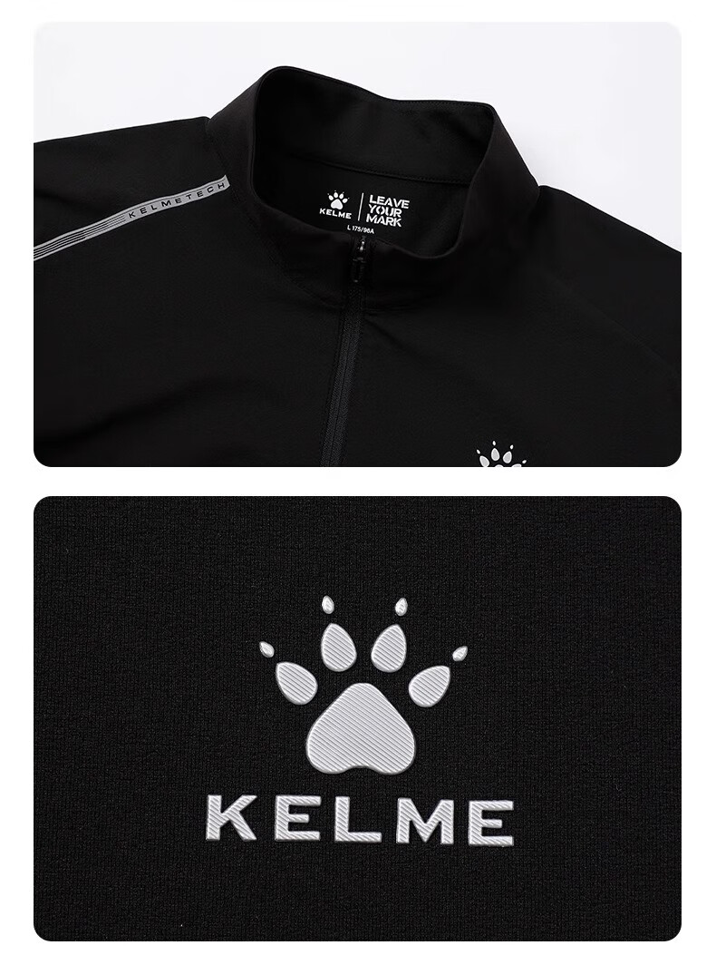 KELME Men's Long Sleeve T-Shirt, Running Quick-Dry Top, Half-Zip Lightweight Training Cotton-Feel Sports Shirt, Onyx Black, 3XL 5