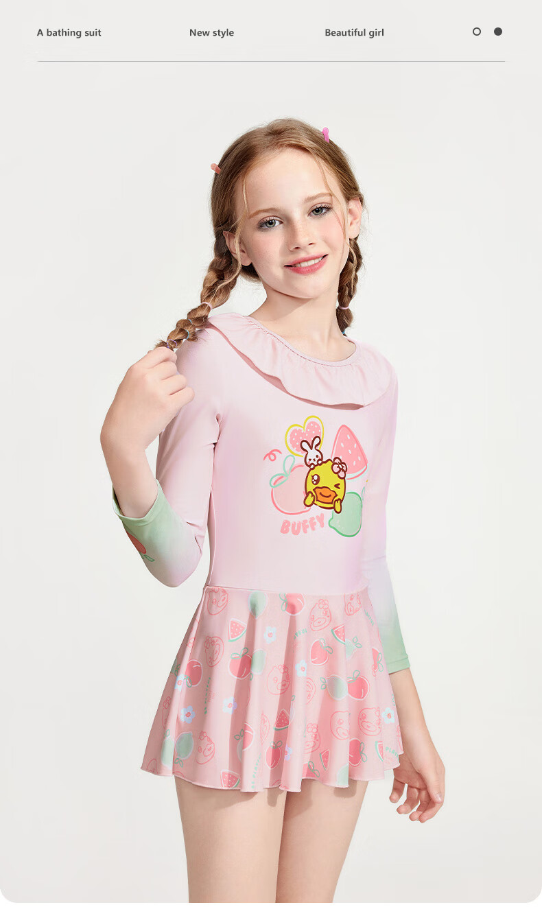 B.Duck Children's Swimsuit for Girls, Cute Printed Short-Sleeve Two-Piece Swimwear, Quick-Dry Vacation Swimwear for Toddlers And Young Childre 1