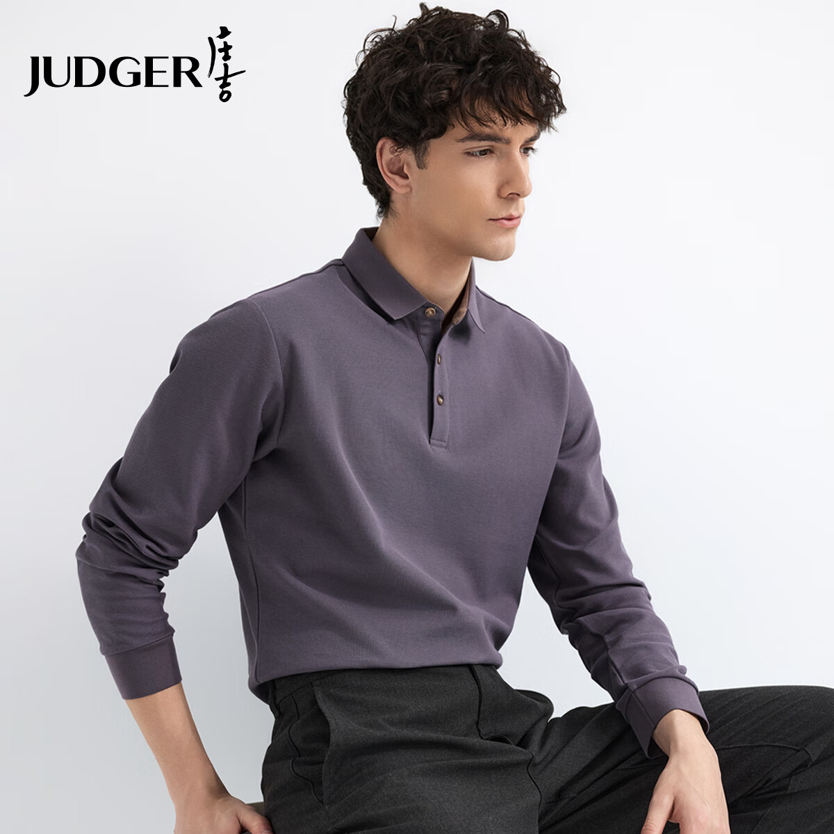 Judger [7A Antibacterial] Men's Pure Cotton Long-Sleeve Polo Shirt, 2026 Autumn New Style, Turn-Down Collar T-Shirt, Business Casual Menswear