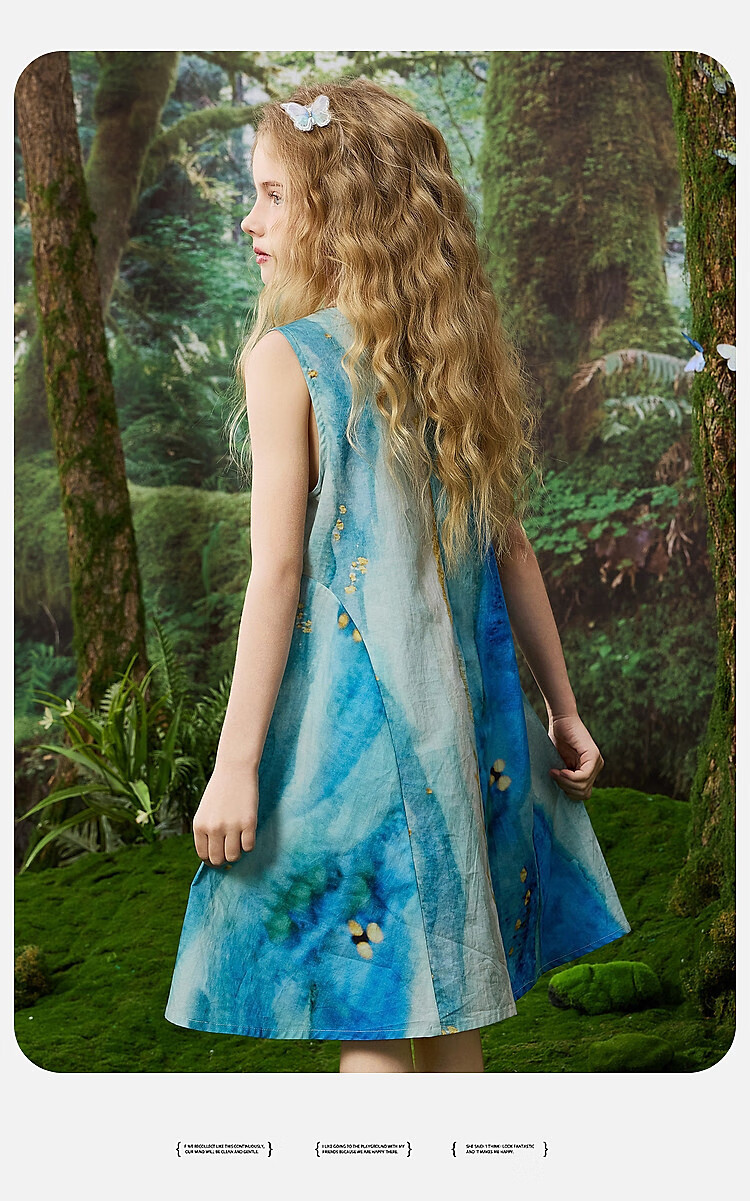ASK JUNIOR Kids Dress Girls 2026 Summer Sleeveless Vest Dress Beach Vacation Style Princess Dress Green 130 21