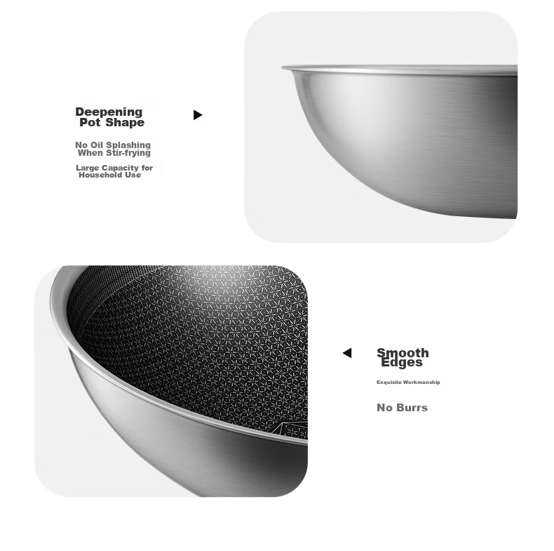 COOKER KING Wok, Honeycomb Pattern 304 Stainless Steel Flat Bottom Non-Stick Frying Pan, Double-Sided Screen Wok, 32CM 15