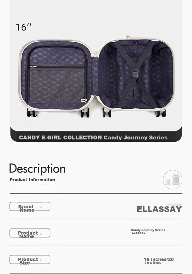 ELLASSAY Candy Series Luggage, 20-Inch Suitcase, Fashionable Trolley Case, Unisex Password Lock, Portable Travel Case 5