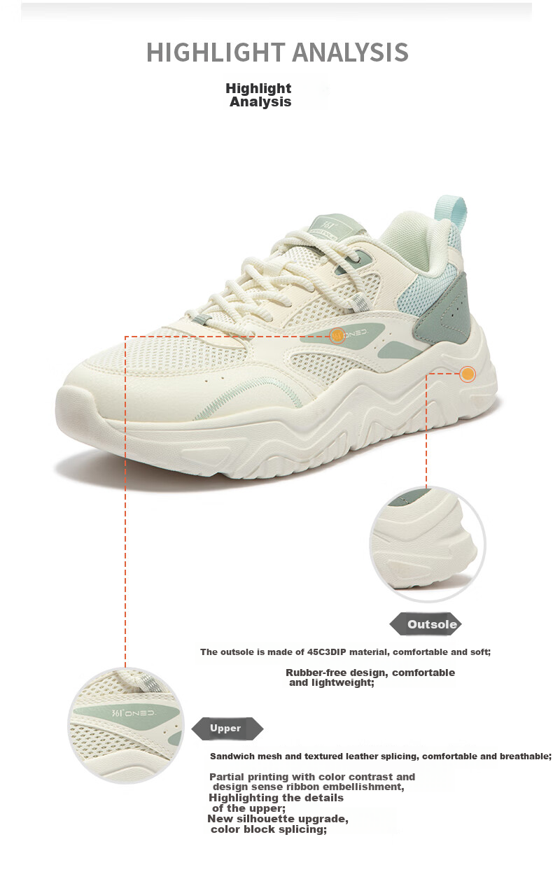 361° Women's Sports Shoes, Spring And Summer Mesh Thick-Soled Heightening Casual Commuter Dad Running Shoes for Women, 682426763F-5 56