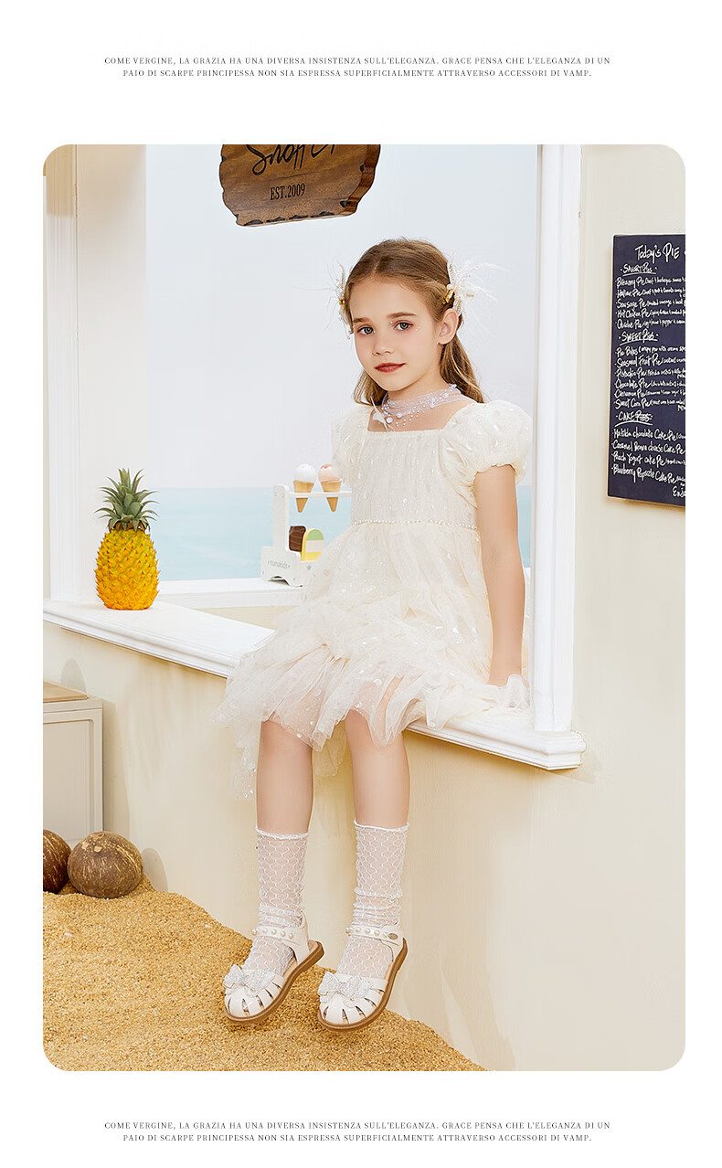SNAFFY Kids Girls Princess Sandals Summer Fashion Soft Sole Comfortable Crystal Shoes Vanilla White Size 29 4