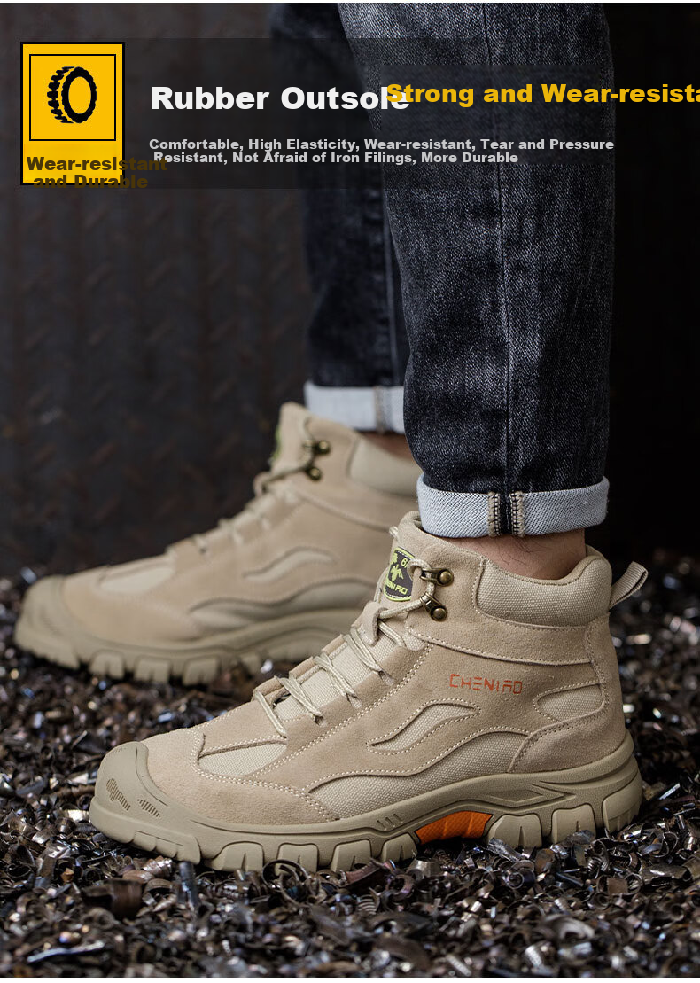 Chichengniao Safety Shoes for Men, Anti-Smashing And Puncture-Resistant Insulated Shoes with Plastic Toe Cap, Lightweight And Wear-Resistant Soft Sole, Breathable Summer Work Safety Shoes [High-Top Protection] Anti-Smashing And Puncture-Resistant - 2373 Sand Color Size 36 11
