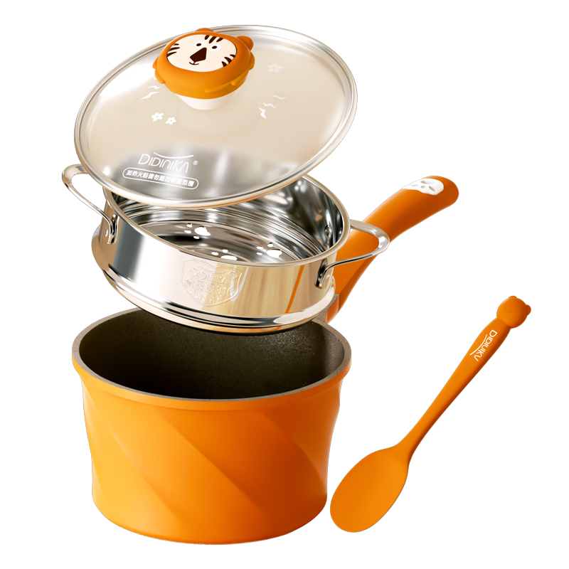Didinika Baby Non-Stick Milk Pot Multi-Function Steamer Stainless Steel for Infant Food Cooking 6+ Months