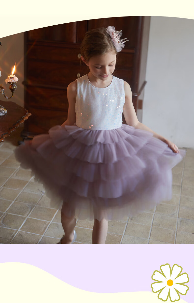 Follow Me Girls' Sleeveless Dress Summer Sequin Tulle Cake Skirt Sweet Princess Dress for Little Girls White/blue 110 1
