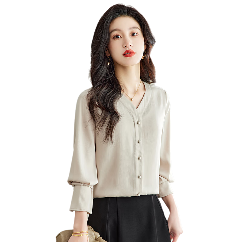 YUZHAOLIN V-Neck Faux Placket Romantic Ruffle Sleeve Long Sleeve Shirt Fashion Casual Work Blouse Y51S015