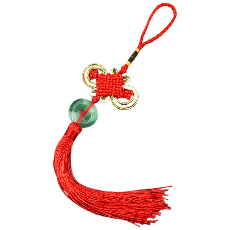 Abaoli Chinese Knot Imitation Green Jade Pendant Double Coin Knot Safety Buckle Tassel Small Size Housewarming Gift Foreigners Home Decoration Hanging Ornament