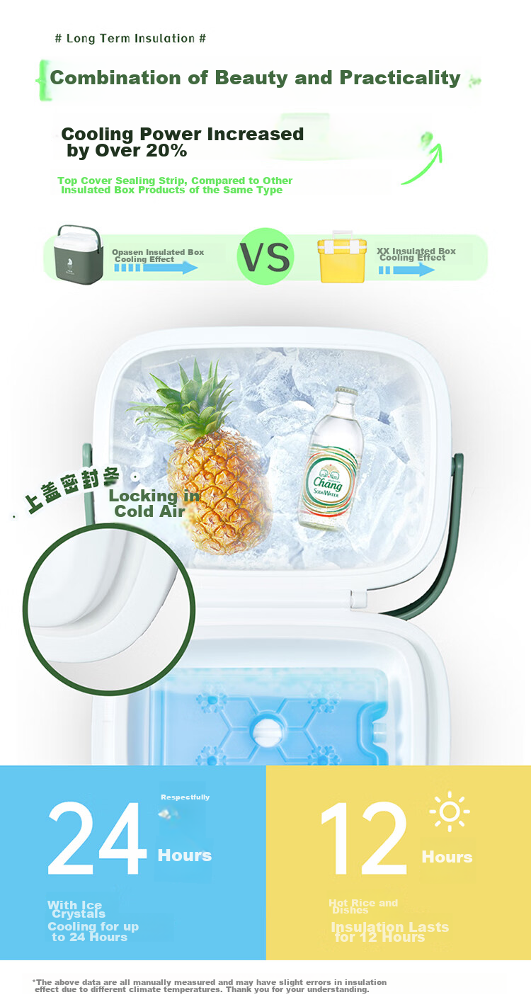 Oubaosen 24-Liter Insulated Cooler Box, Outdoor Refrigerator, PU Foam, Green Camping Ice Box 6