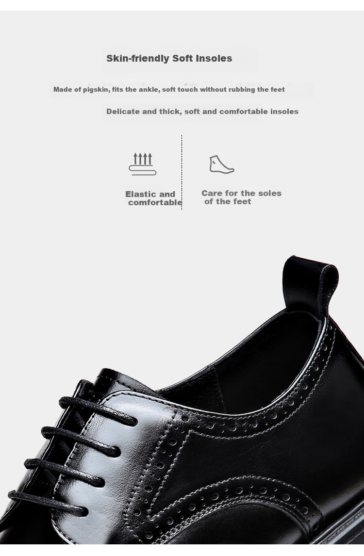 St&Sat Men's Shoes, Top-Layer Cowhide Business Formal Leather Shoes, British Style Men's Brogue Casual Leather Shoes, Black, Size 42 2