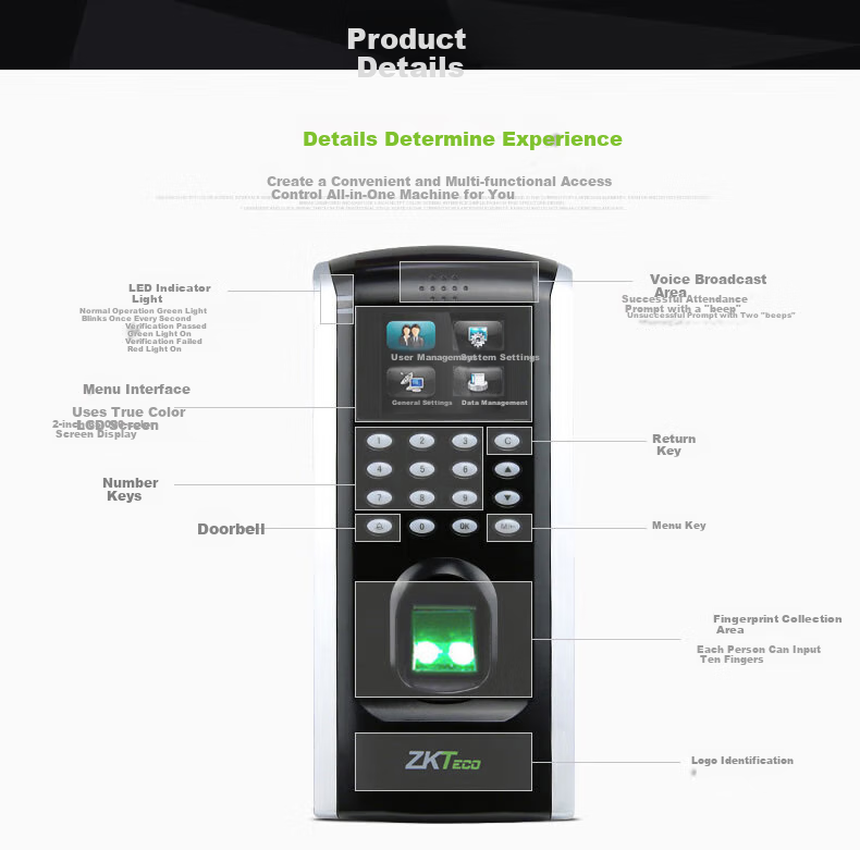 ZKTECO Technology F7PLUS All-In Fingerprint Attendance And Access Control System, Fingerprint Door Access Control System Host 5