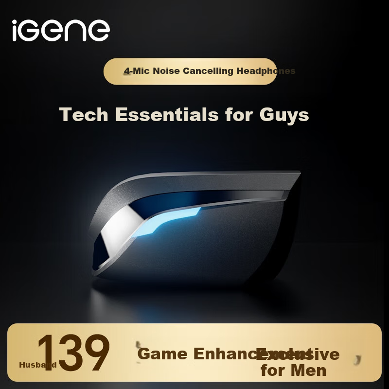 IGene [4 Microphone Gaming Enhanced Version] Bluetooth In-Ear Wireless Headset for Esports, Zero Delay, Noise Reduction, High-Quality Sound, Long Battery Life, Compatible with Apple, Huawei, Xiaomi