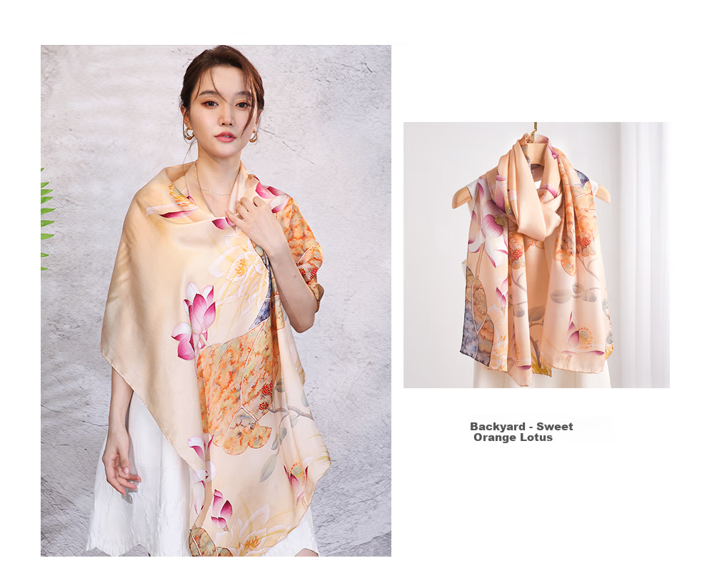 Hangsilu Silk Scarf for Women, Chinese Style Long Scarf, Mulberry Silk Shawl, Birthday Gift, Mid-Autumn Festival Gift for Mom And Teachers 11