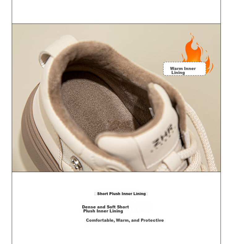 ZHR Cotton Shoes for Women, Winter Fleece-Lined Versatile High-Top Women's Shoes, Round Toe Thick-Soled Comfortable Casual Shoes for Women EJ38A Beige 39 7