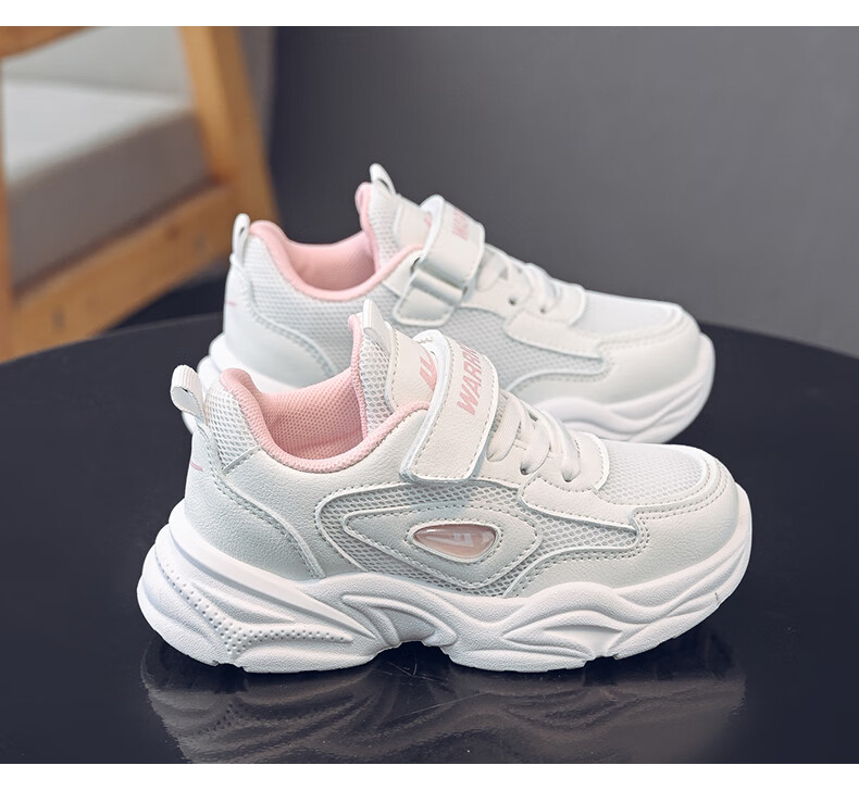 Warrior Girls' Shoes Spring And Autumn Mesh Breathable Children's Sneakers WZ(CL)-1206 White/Pink 28 5