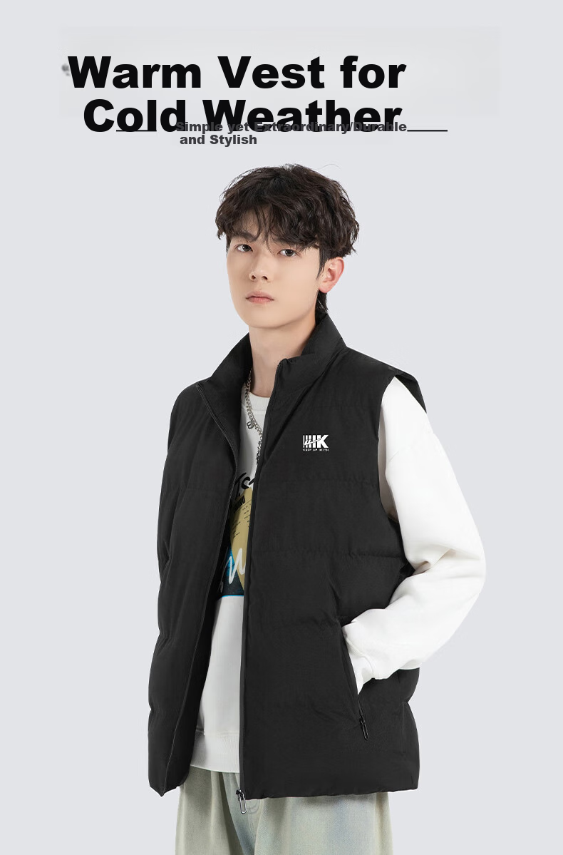 Huili Men's Vest, Winter Warm Cotton Waistcoat, Men's Sleeveless Jacket, Stand-Up Collar Versatile Outerwear, Black, 3XL 1