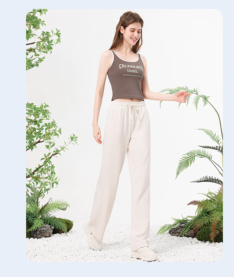 CAMEL Straight-Leg Knit Women's Pants Stretch Casual Sun-Protective Sports Trousers Y25BA0L6002 Phantom Black XXL 22