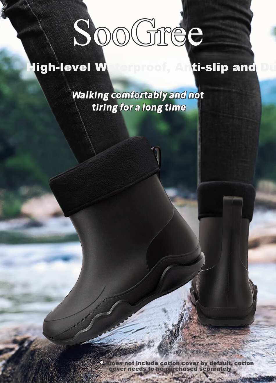 SooGree Mid-Calf Rain Boots for Men And Women, Couples' Outdoor Camping Fishing Car Washing Hiking Cycling Waterproof Non-Slip Wear-Resistant Work Shoes 1