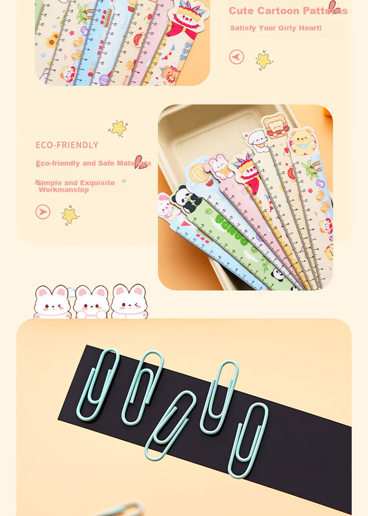Yuhe Magnetic Flexible Ruler, Bendable up to 15cm, Multifunctional Fun Cartoon Straight Ruler, Drawing Ruler, Student Learning Supplies, Children's Reward Stationery, Children's Day And Back-To Gift, 5 Styles, 1224 3