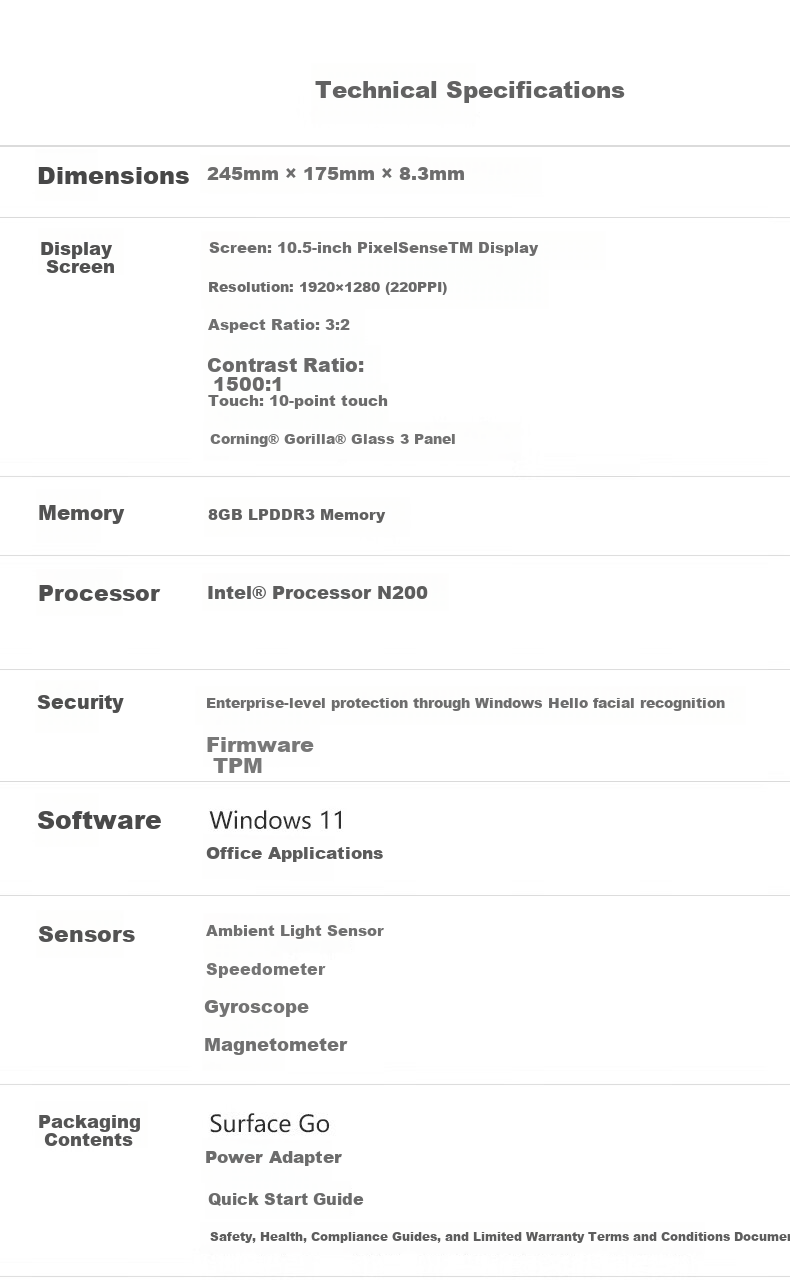 Microsoft Surface Go4 Commercial Edition, Two-In High-Performance Tablet Laptop, N200-8G+64G, Bright Platinum, Single Tablet without Keyboard 7