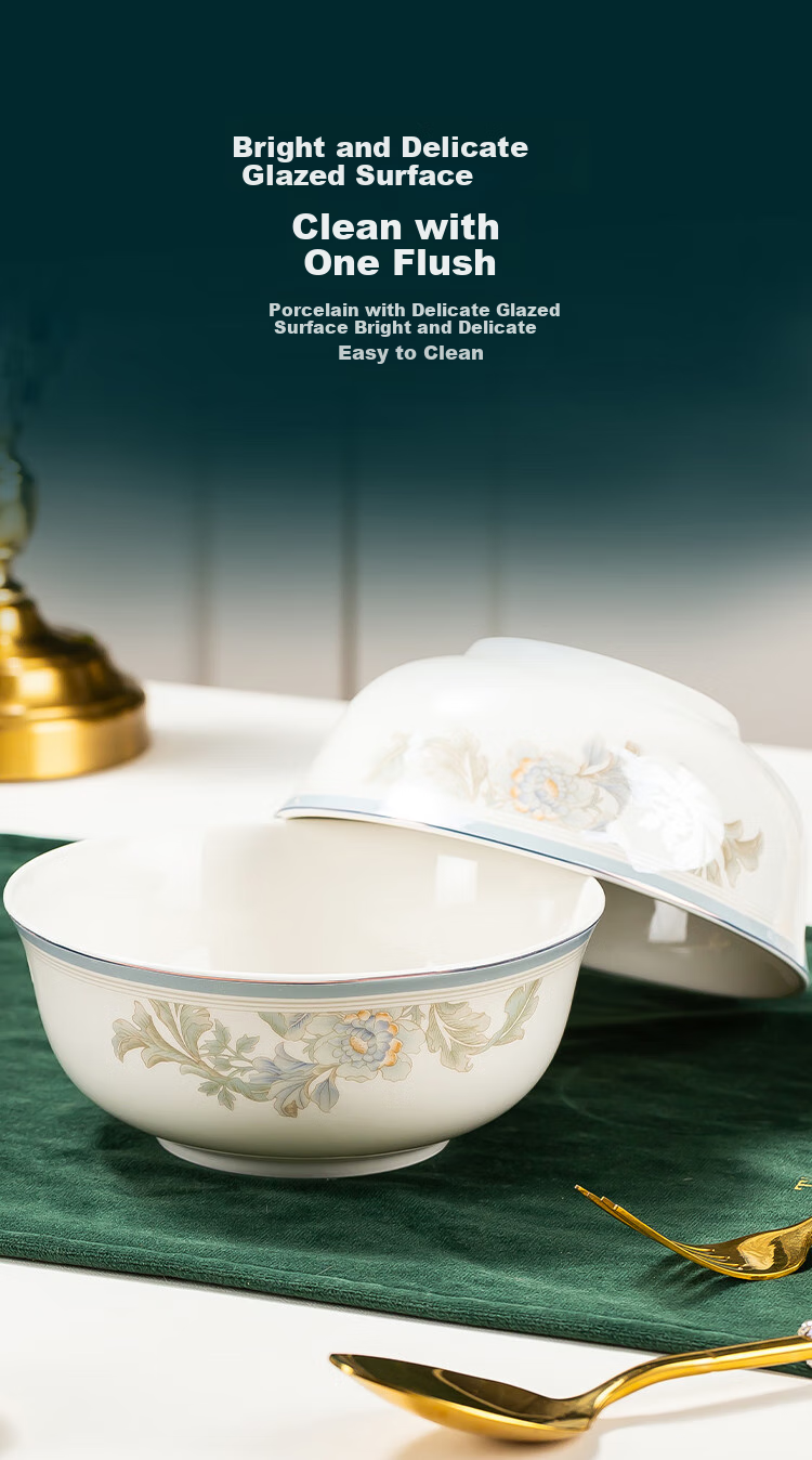 JD Original Bowl And Plate Tableware Set, Housewarming Porcelain Dish Set for Home Use, Huakai Bajia Noodle Bowl, 6 Inches * 2 7