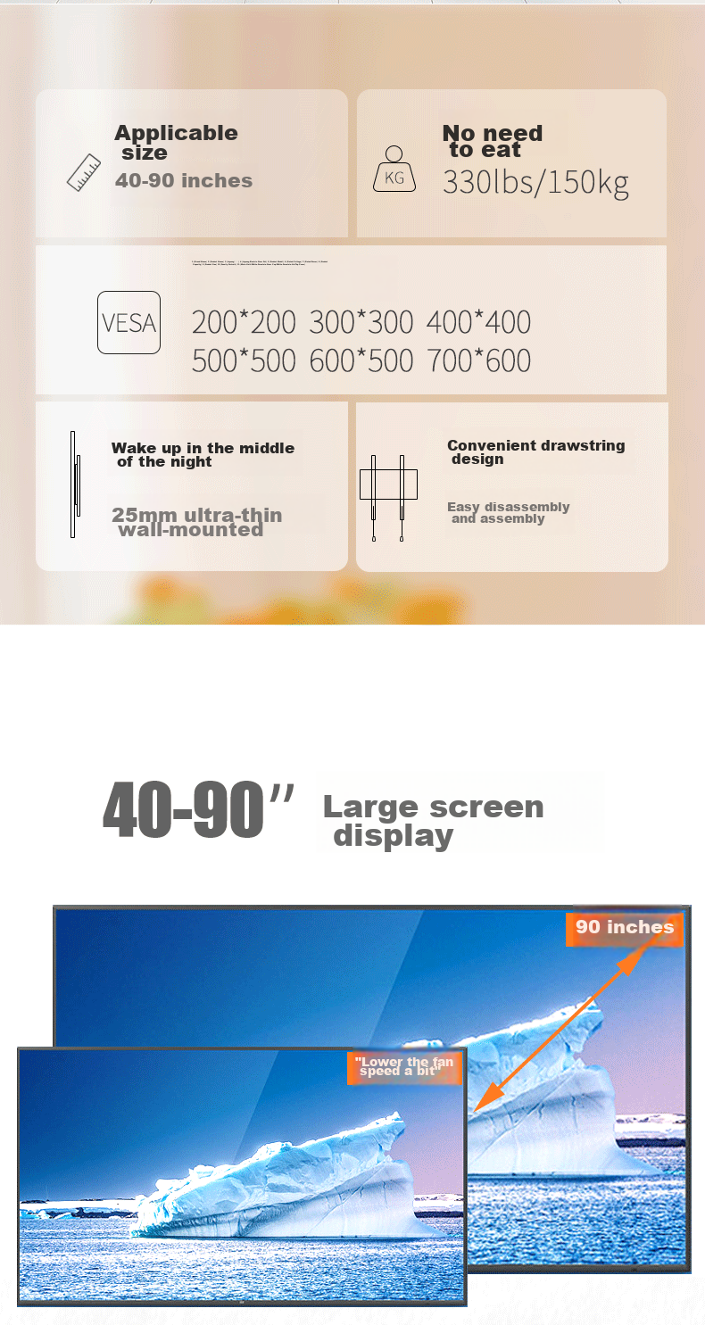 Yizhigu TV Wall Mount Bracket for Large And Thick Screens 75-120 Inches Compatible with Xiaomi, Hisense, Skyworth, Sony, Konka, TCL, Huawei Smart Screen Wall Mount 2