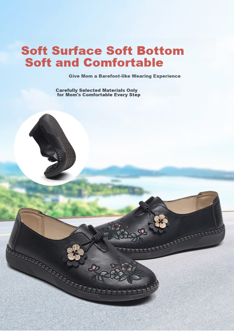 Ankang Old Beijing Cloth Shoes for Women, Spring And Autumn Middle-Aged And Elderly Single Shoes, Soft Sole Cowhide Bottom Mom Shoes 78806, Bean Paste Color, Size 40 3