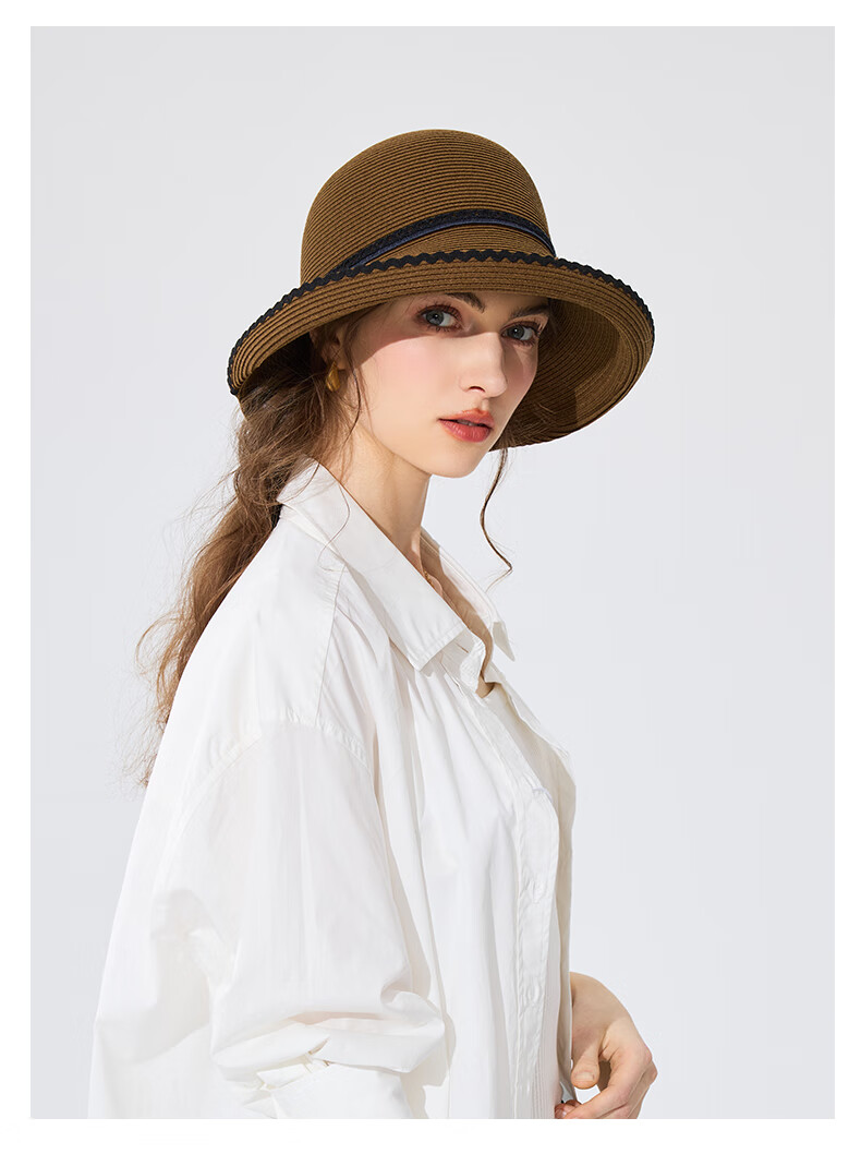FANCET Women's Straw Hat Spring Summer French Style Rolled Brim Sun Hat UV Protection Beach Vacation Sun Hat 17