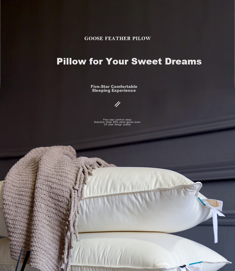 SHEONE down Pillow, 95% White Goose Down, 100-Count Pure Cotton Adult Pillow, Single Pack, 48*74cm 1