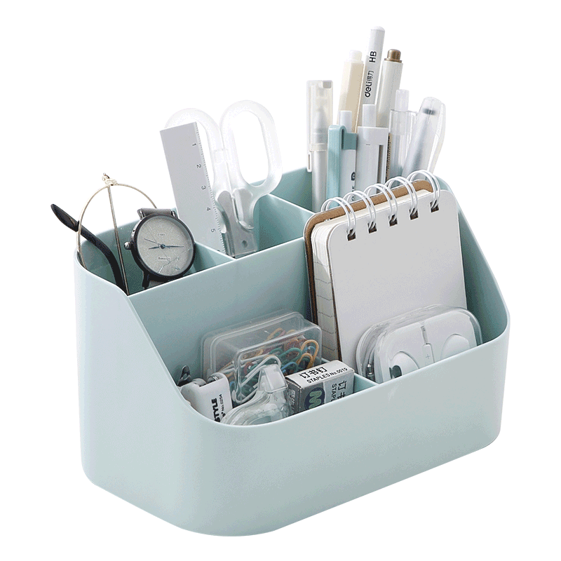 Jindeli 5-Compartment Pen Holder Storage Box, Multifunctional High-Value Children's School Supplies, Office Desk Organizer, Dormitory Office Supplies Pen Container, Categorized Storage Box, Blue SN133