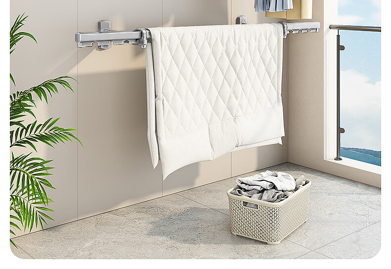 Baoyouni Side Wall Folding Clothes Drying Rack, Wall-Mounted Fixed Clothes Hanger, Balcony Side-Mounted Clothes Drying Rod 2