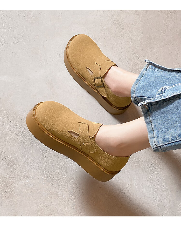 ZHR Bokeng Women's Shoes, Spring And Autumn Thick-Soled Heightening Casual Slip-On Loafers, JF98, Apricot Color, Size 39 12