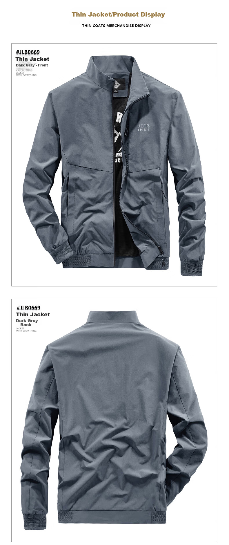 JEEP SPIRIT Men's Jacket, Casual Stand-Up Collar Coat for Spring And Autumn, Men's Outerwear, Black, 3XL 7