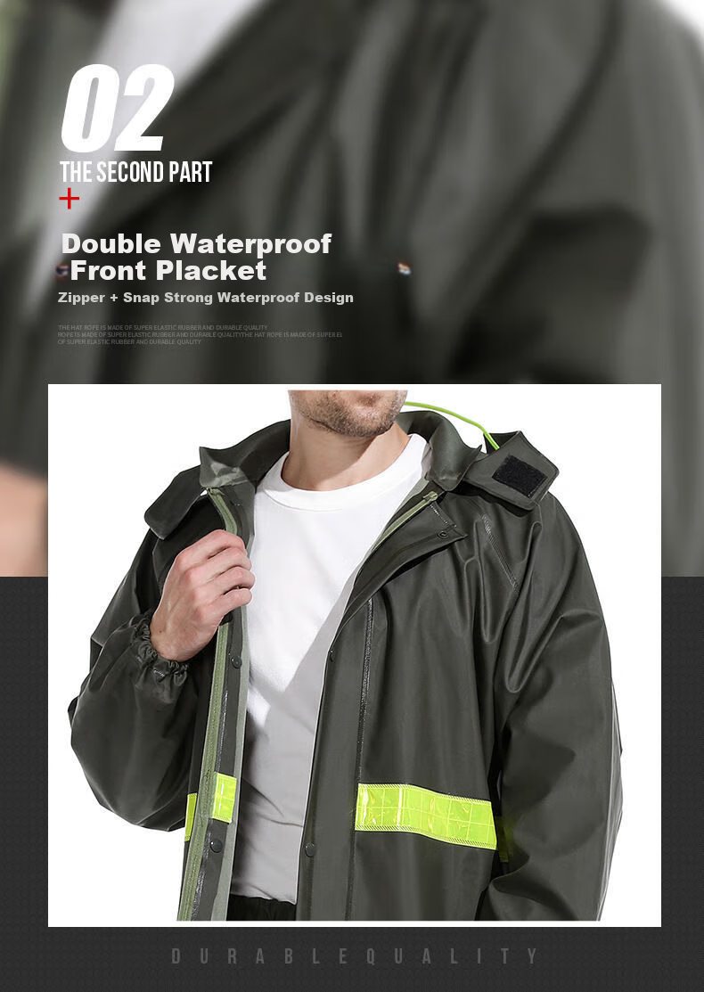 Zhaoshen Raincoat Set, Full-Body Protection against Heavy Rain, Adult Two-Piece Outdoor Construction Site Safety Reflective Raincoat, Double Pockets And Sleeves, Small Size 5
