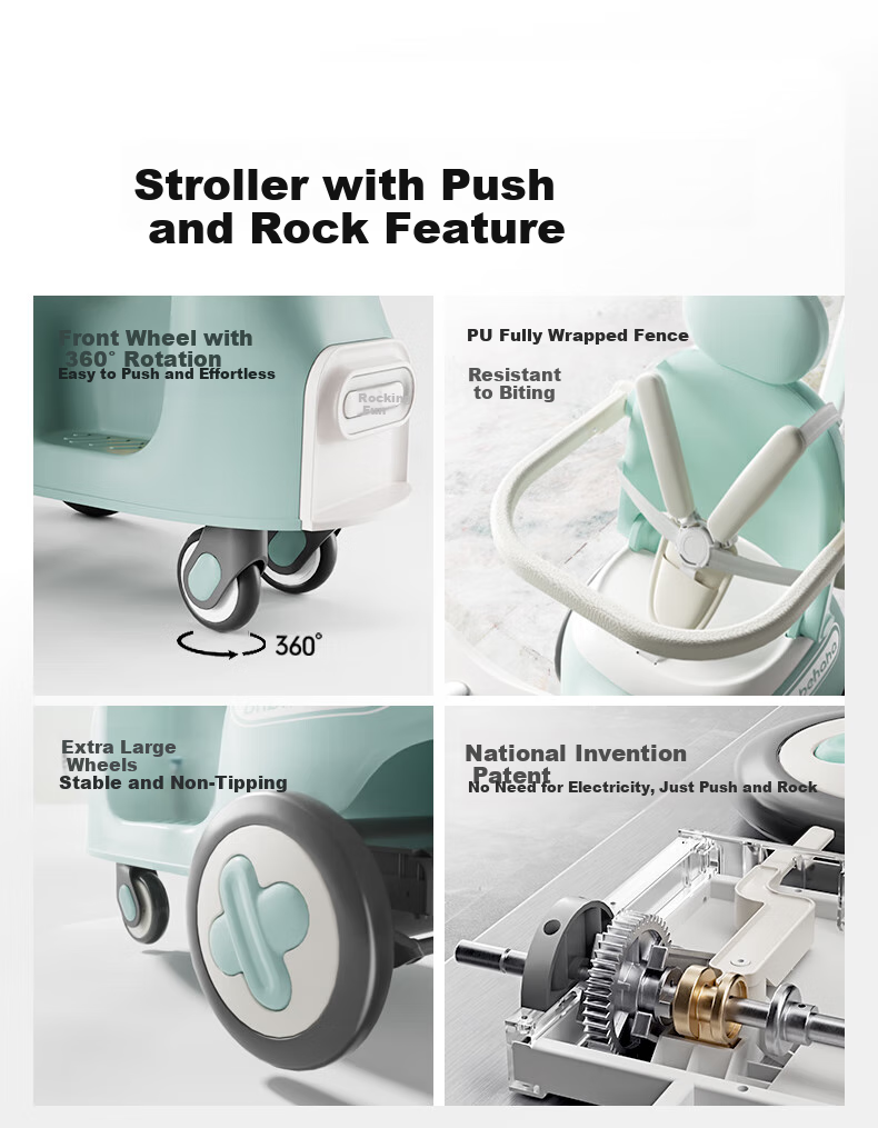 Bebehaha Baby Stroller, Rocking And Walking Aid, Two-In Children's Pushchair, for Ages 1-5, Monet Gree 2
