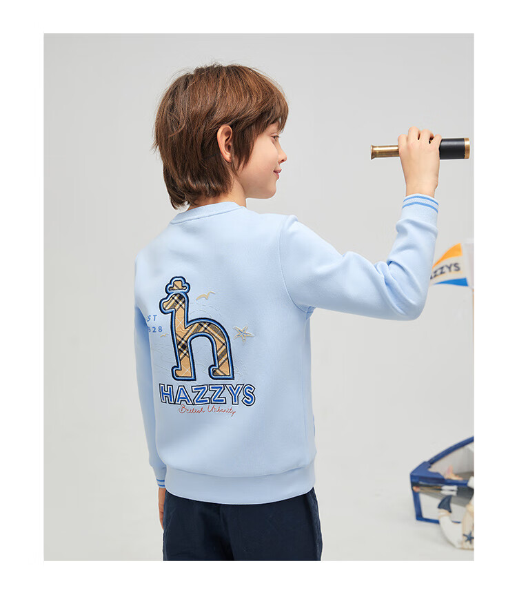 HAZZYS Brand Children's Clothing, Boys' Spring New Style, Elastic Comfortable Classic Round Neck Sweatshirt 5