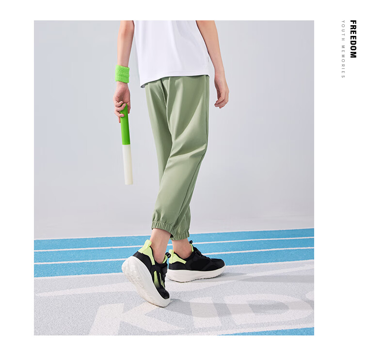 ERKE Children's Clothing, Boys And Girls, Big And Small Kids, Woven Four-Way Stretch, Summer Lightweight Breathable Sports Capri Pants, Capsule Green, Size 120 33
