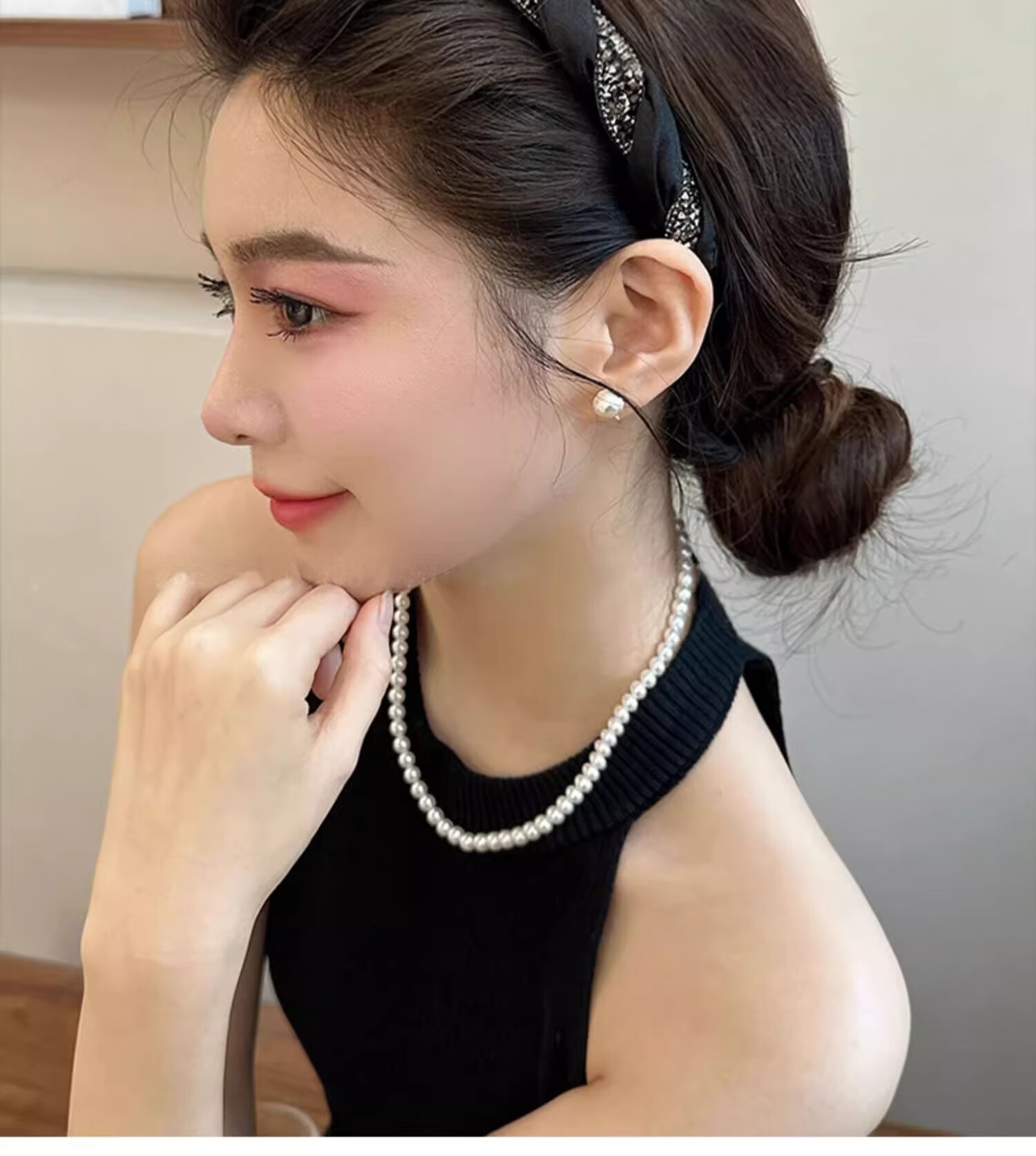 Xiangwan Vintage Rhinestone Headband Black Hair Clip Elegant Women's Headband Mid-Autumn Gift 9