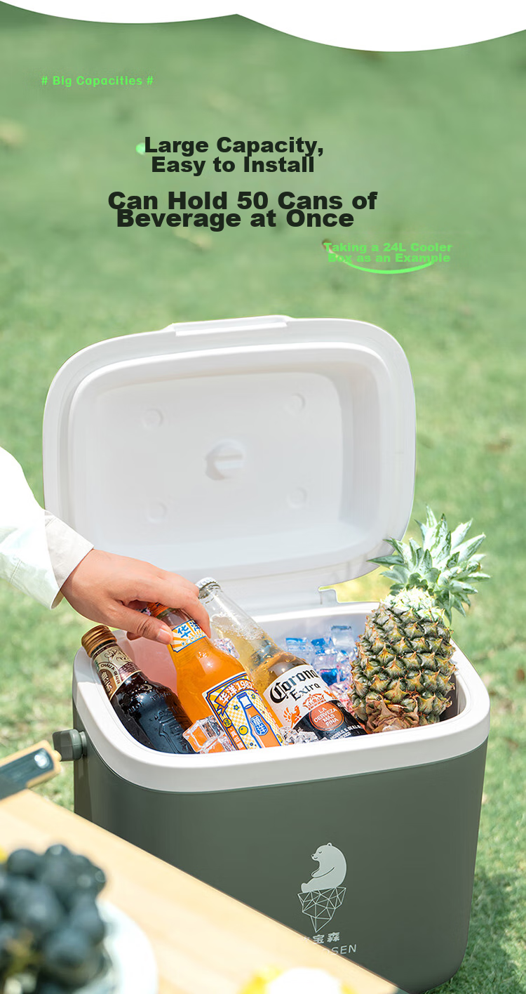 Oubaosen 24-Liter Insulated Cooler Box, Outdoor Refrigerator, PU Foam, Green Camping Ice Box 7
