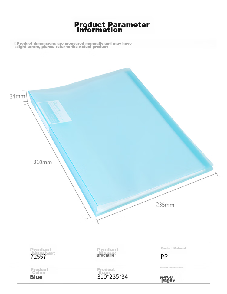 Deli A4/60-Page Document Folder for Primary And Secondary School Students, Exam Paper Storage Folder, Prenatal And Maternity Check-Up File Organizer with Loose-Leaf Pockets, File Holder 72557 Blue 2