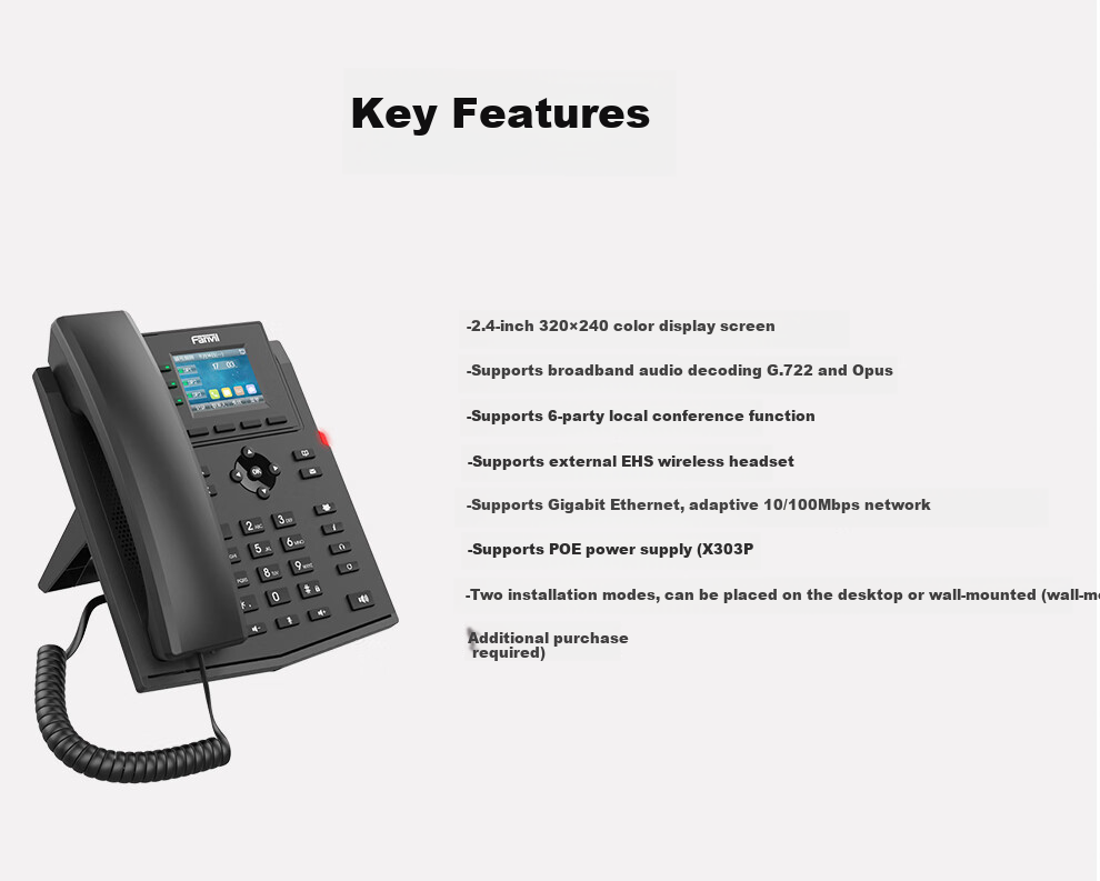 Fanvil X303W SIP Telephone with Color Display Screen, HD Voice Quality, Six-Way Conference, And Network Phone System 6