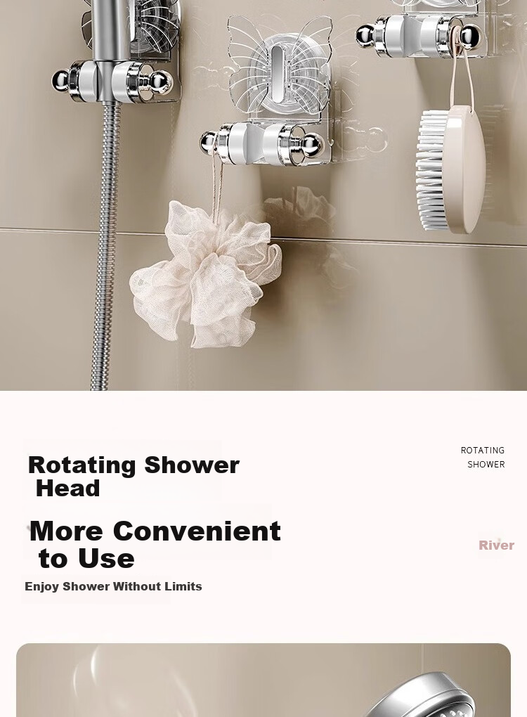 Jialifang Suction Cup No-Drill Shower Head Holder, Bathroom Movable Storage Rack with Fixed Hooks for Children's Use 10