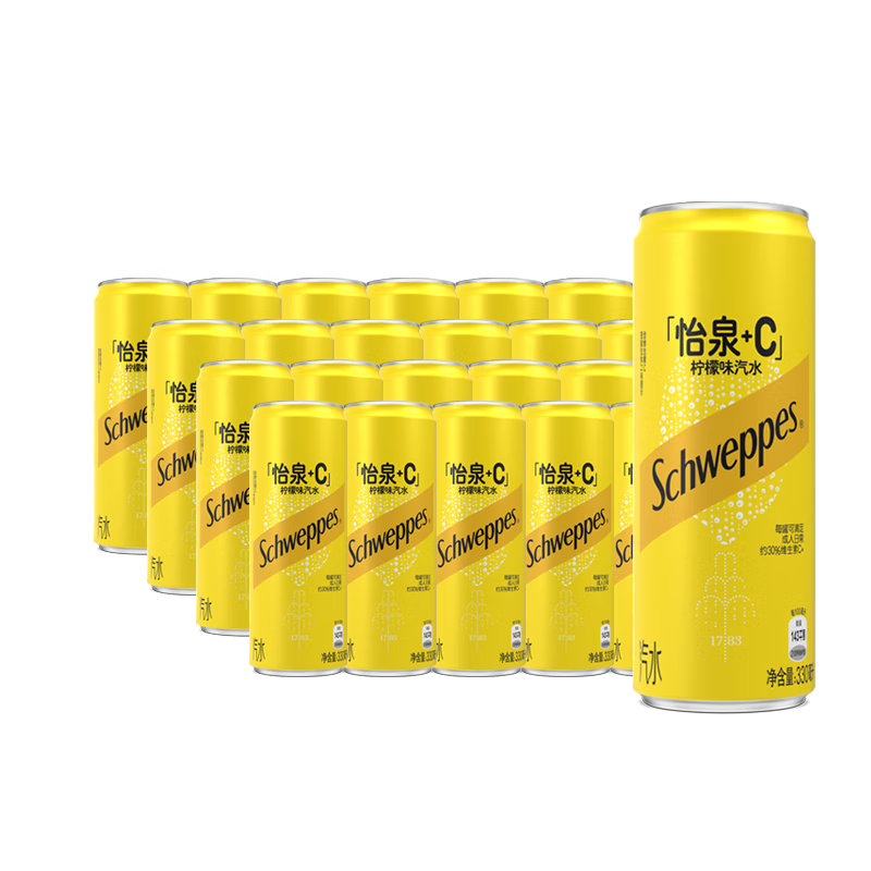 可口可乐（Coca-Cola）怡泉 Schweppes +C 柠檬味 汽水 含维C 330ml*24罐 整箱调酒